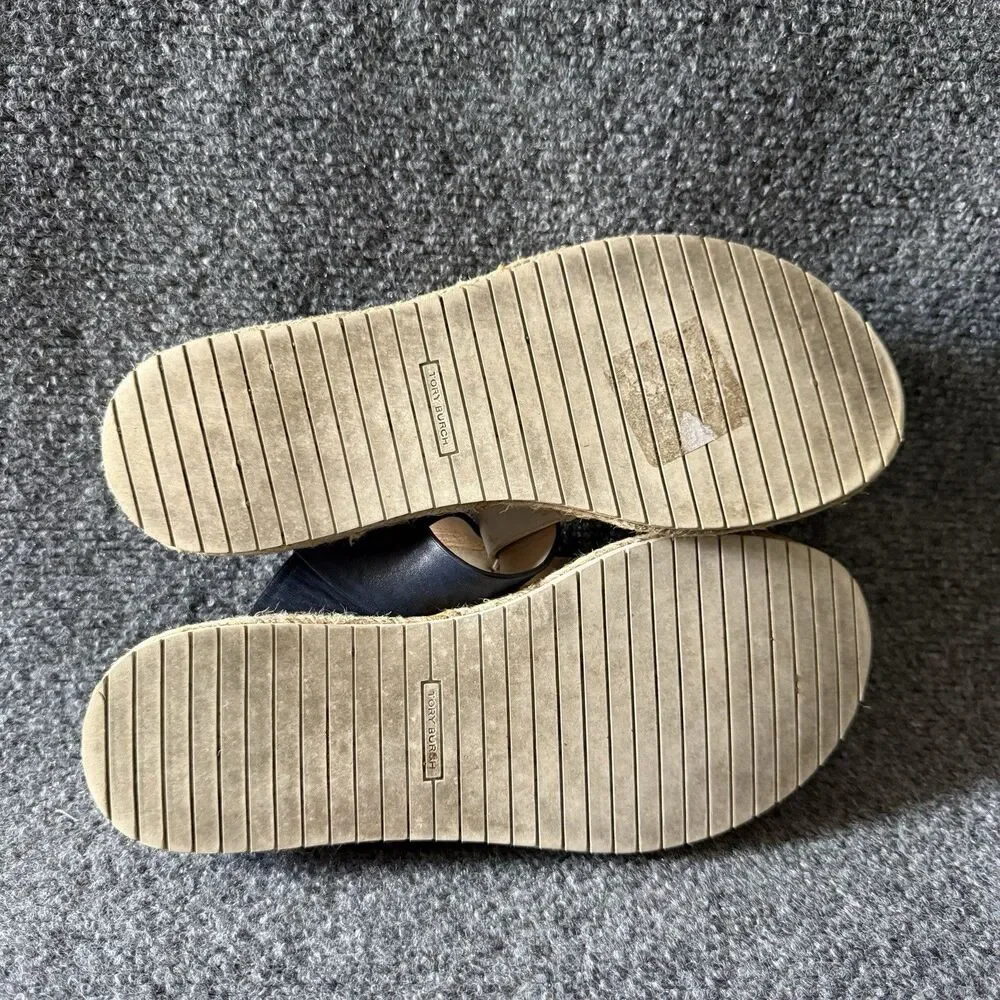 Tory Burch Logo Medallion Thong Sandals White Navy Gold Leather Women’s 8